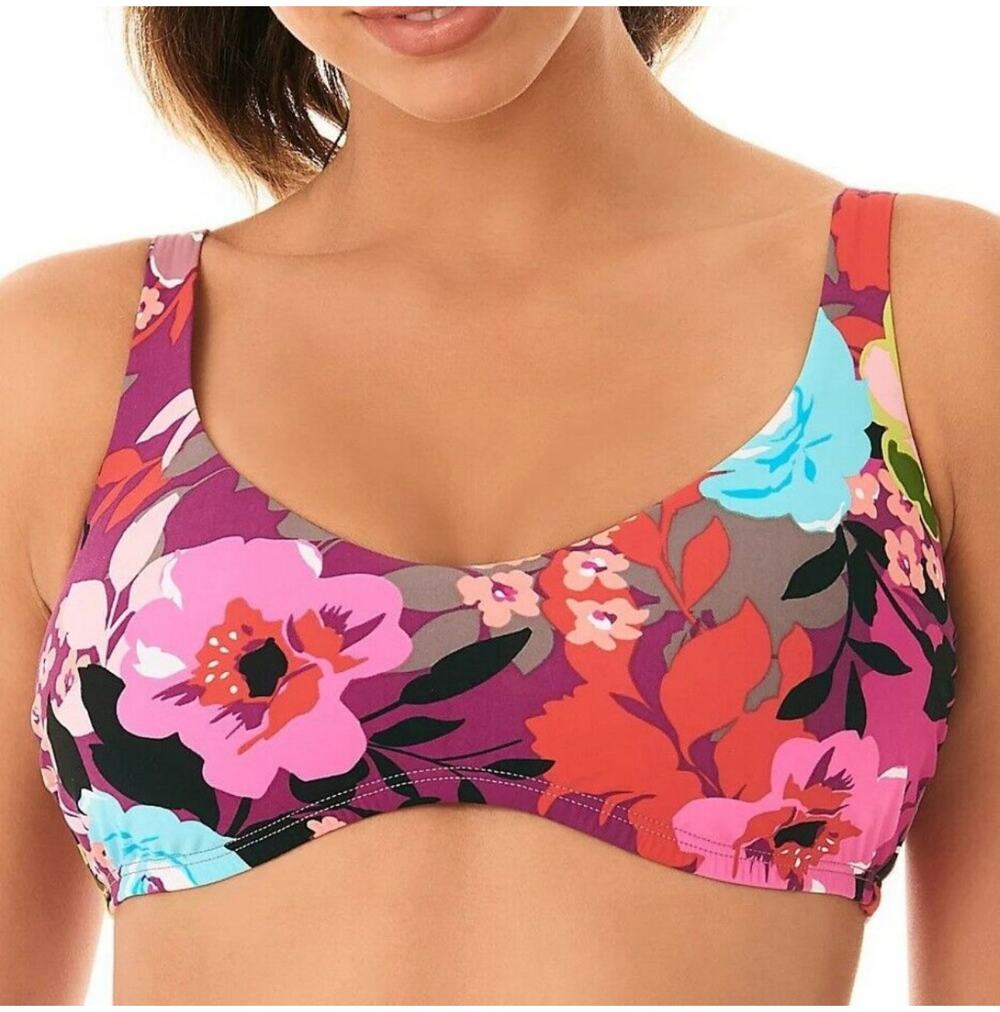 Skinny Dippers Bikini Top Womens Small Multi Good Vibes Floral Tropical Swim